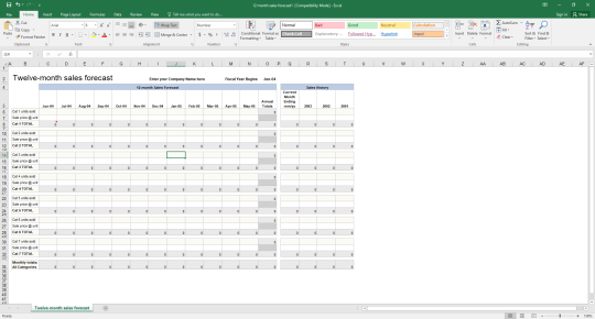 Twelve-Month Sales Forecast Excel Template Free Download